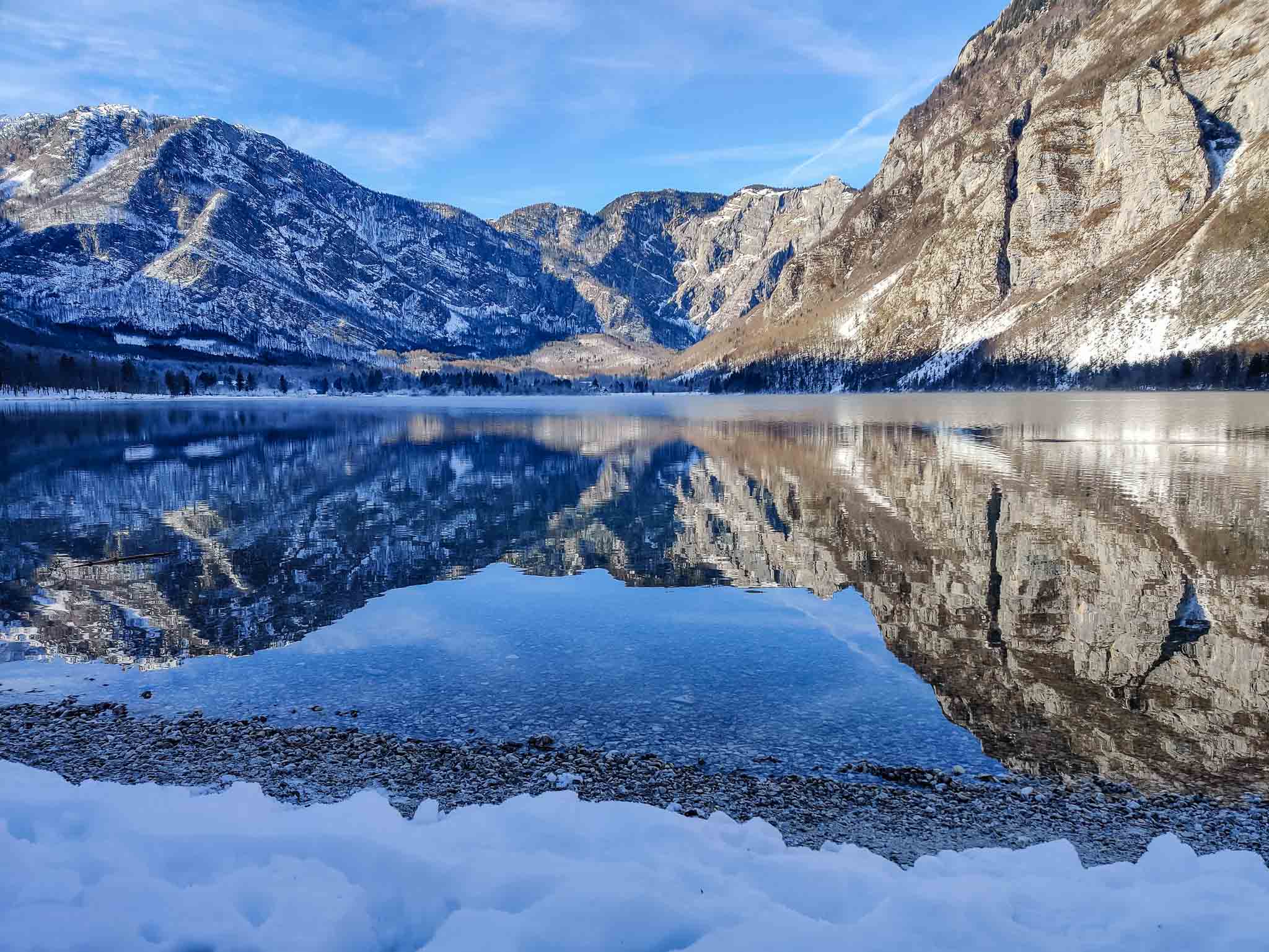 Reflections of mountains in a lake